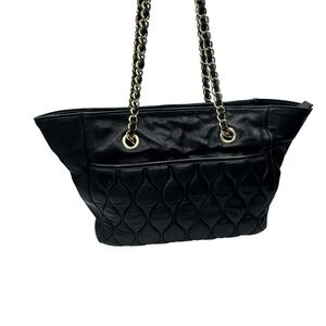 Talbots Quilted Genuine Leather Slouch Bag Tote Chain Strap Black